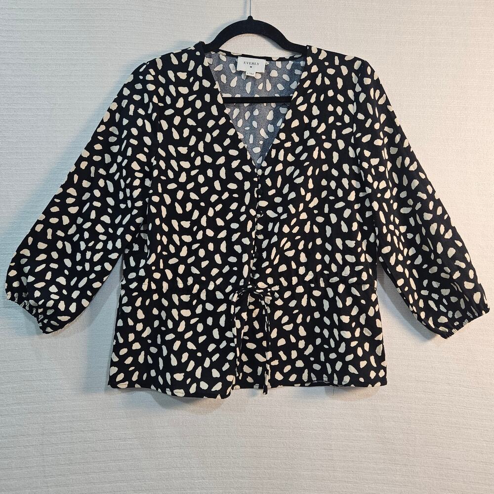 Everly Women's Blouse Black and Beige Career Top  Small
